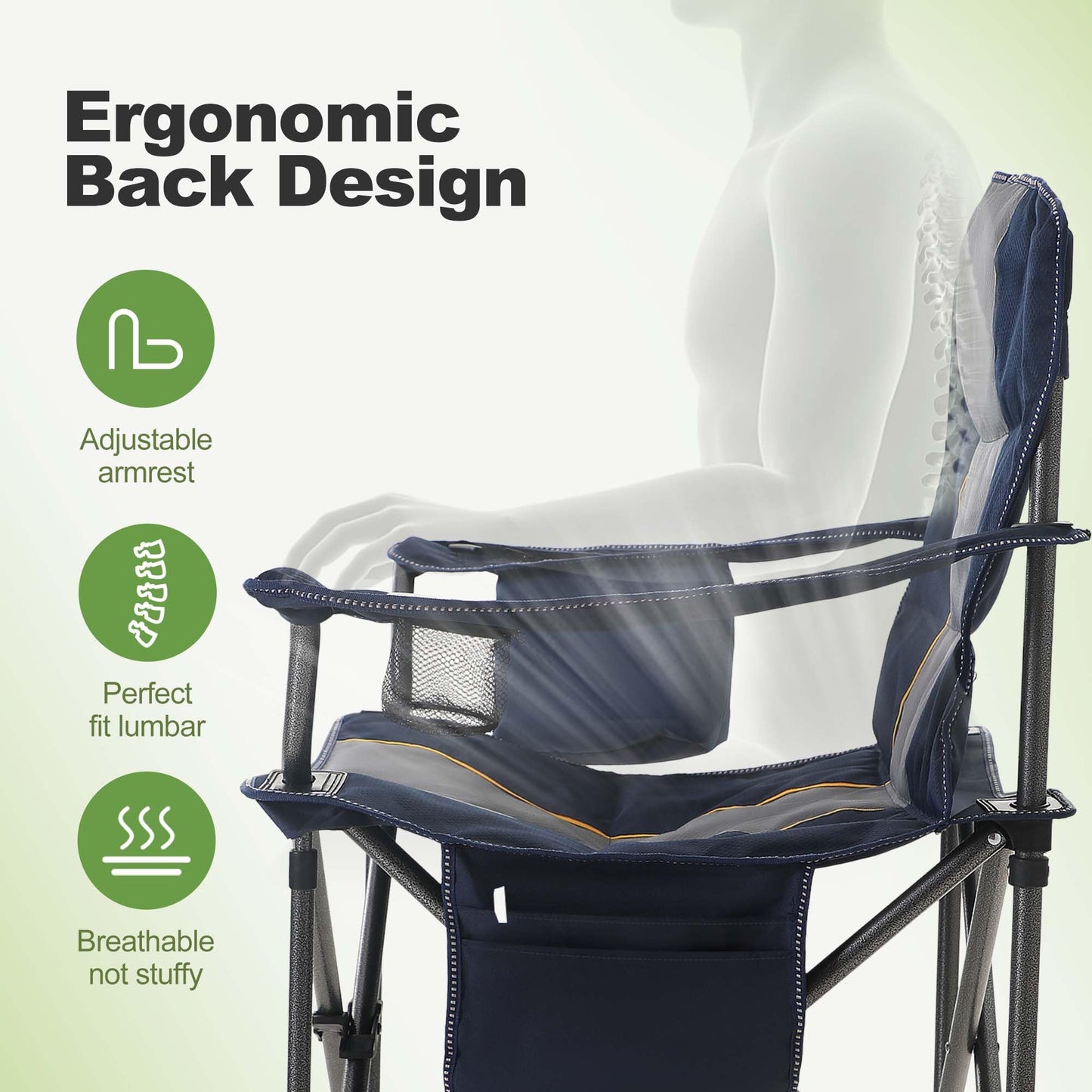 LET'S CAMP Folding Camping Chair Oversized Heavy Duty Padded Outdoor Chair with Cup Holder Storage and Cooler Bag, 450 LBS Weight Capacity, Thicken 600D Oxford,2 Pack