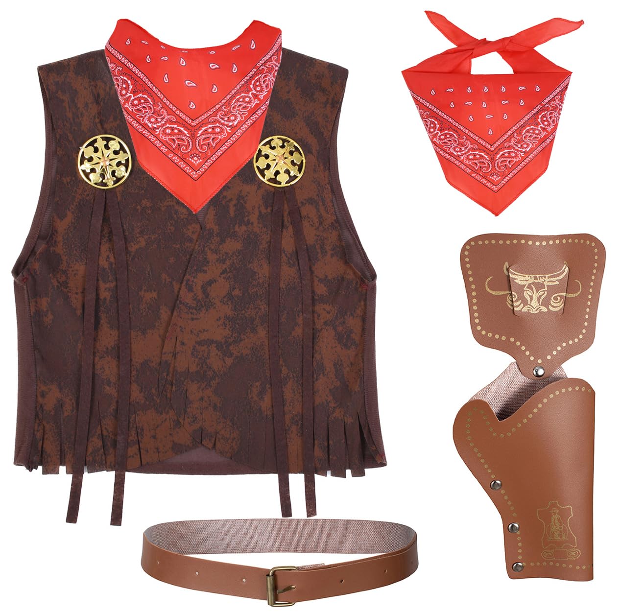 Cowboy Costume for Boys 5pcs Set Kids Dress Up Birthday Halloween Party Cosplay 6-7 Years