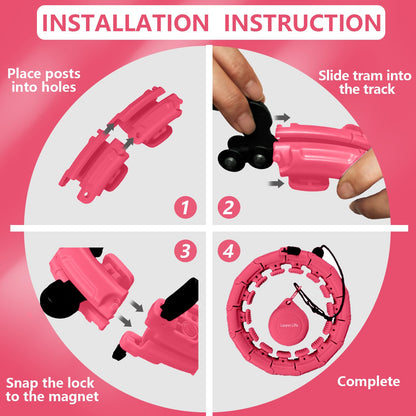 Leann L!fe U1-30 Knots Waist 19"- 61”, Magnetic Lock Smart Weighted Hula Hoop for Adults Weight Loss, Infinity Hoop Plus Size, Children Adult Home Outdoors, Fitness Exercise, Abdominal Toner, Pink