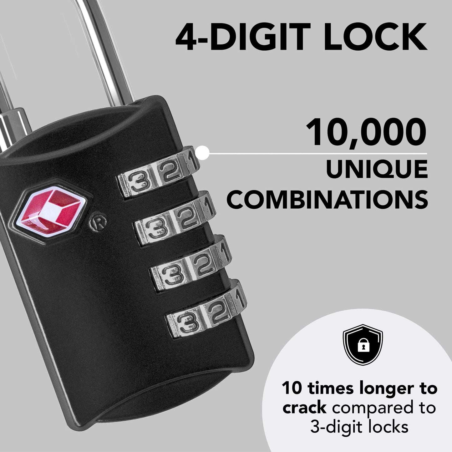 Desired Tools TSA Locks for Luggage, 2-Pc Durable Steel Padlock, Keyless Easy to Read 4-Digit Combination Lock for Backpacks, Travel Suitcases, Toolbox, Filing Cabinets, Baggage & Gym Locker, Black