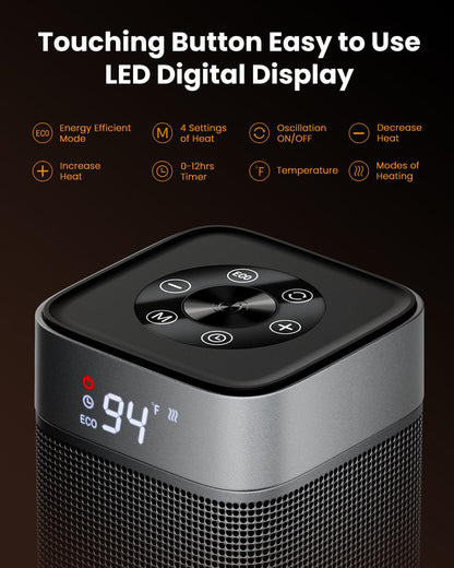 Gaiatop Space Heaters for Indoor Use, Portable Electric Heater with Thermostat, 1500W PTC Ceramic Room Heater with Remote, 5 Modes, 60° Oscillating, 12H Timer Fast Heating Bedroom Office Bathroom Home