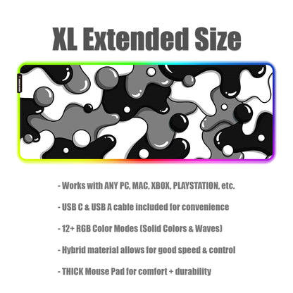 KRAKEN KEYBOARDS DRIP XL Black & White Gaming RGB Mouse Pad - Professional Artisan Mouse Pad - Black & White Gaming RGB Desk Mat - 31" x 12" Thick Extended XXL Gaming Mouse Pad (Stealth)