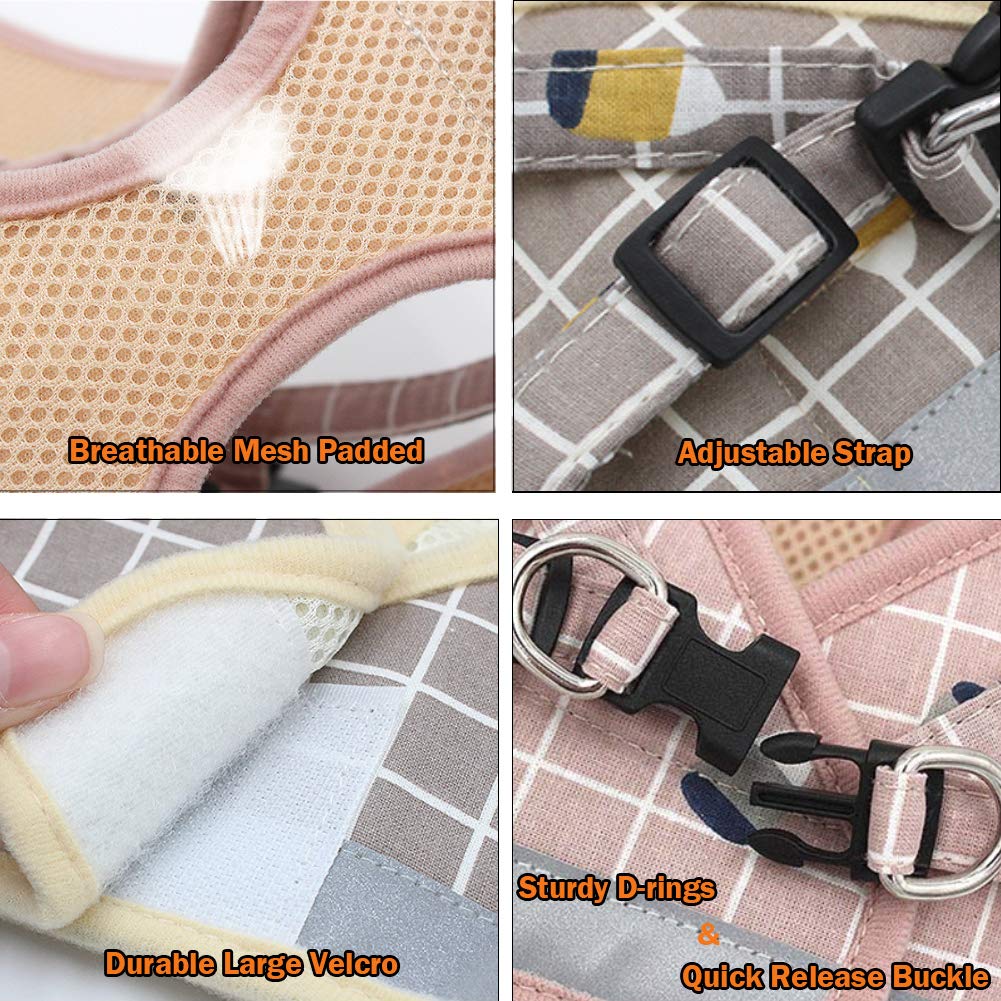 FEimaX Dog Harness and Leash Set, No-Pull Breathable Soft Mesh Puppy Vest Harness Reflective Adjustable Pet Harnesses for Small Medium Dogs and Cats - Outdoor Easy Control for Walking