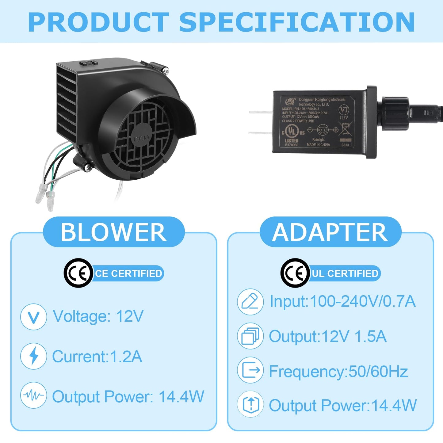 Envanptaz 2-Pack Inflatable Fan Blower Replacement, 12V 1.2A Air Blower for Inflatables with 3 LED Light Strings for Thanksgiving Christmas Halloween Yard Party Holiday Inflatable Decorations