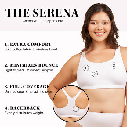 Leading Lady Sports Bra for Women - The Serena Wirefree Sports Bra - White