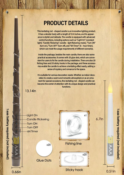 kakoya Flameless Floating Candles with Wand，20 Pcs Magic LED Hanging Taper Candles，Flickering Battery Operated Taper Candle with Wand Remote for Halloween Decorations Best Gift（White）