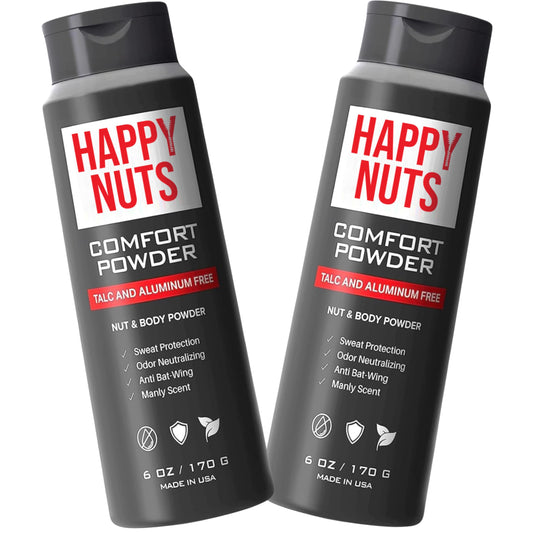 Happy Nuts Comfort Powder - Anti-Chafing, Sweat Defense & Odor Control for the Groin, Feet, and Body - Body Powder for Men (2 PACK)