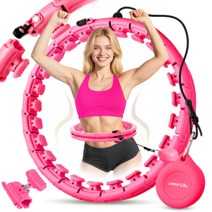 Leann L!fe U1-30 Knots Waist 19"- 61”, Magnetic Lock Smart Weighted Hula Hoop for Adults Weight Loss, Infinity Hoop Plus Size, Children Adult Home Outdoors, Fitness Exercise, Abdominal Toner, Pink