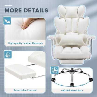 Furmax Big and Tall Office Chair, High Back Leather Gaming Chair with Footrest, Reclining Ergonomic Executive Chair with Lumbar Support for Heavy People 400lbs Home Office Desk Chairs (White)