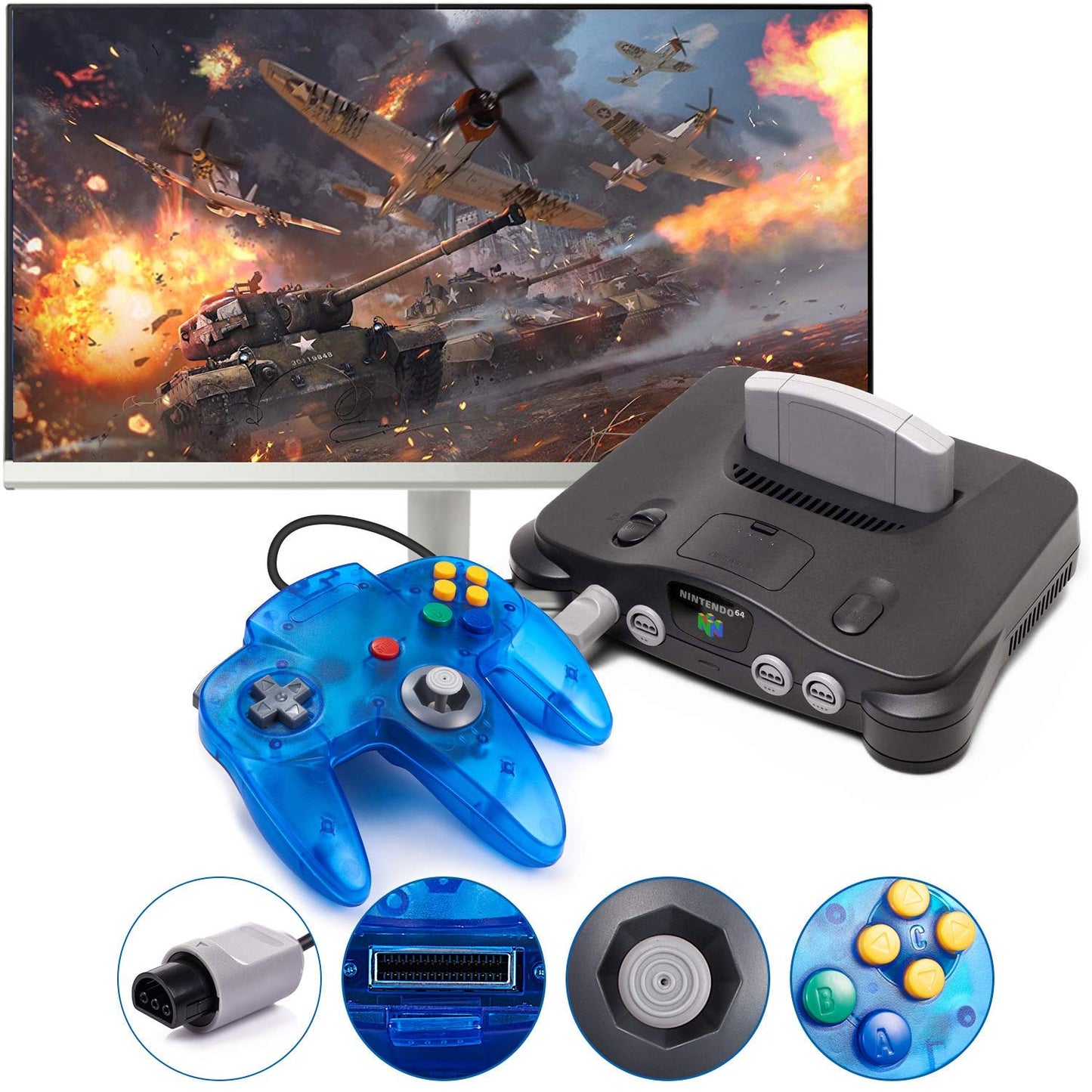 KIWITATA 2 Pack Classic N64 Controller, Retro N64 Remote Wired Game Pad Joystick Controller for N64 System Console Clear Blue