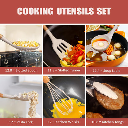 RAXCO Kitchen Utensils Set,18-Piece Cooking Tools and Sharp Knives,Stainless Steel Holder and Cutting Board