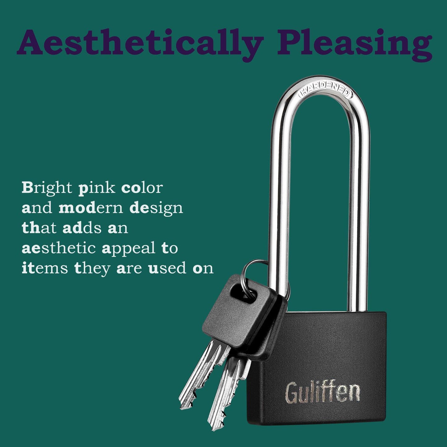 Guliffen 2 Pack Covered Aluminum Padlocks with Key, Black Locker Lock with Long Shackle for Gates, Fences, Toolboxes,