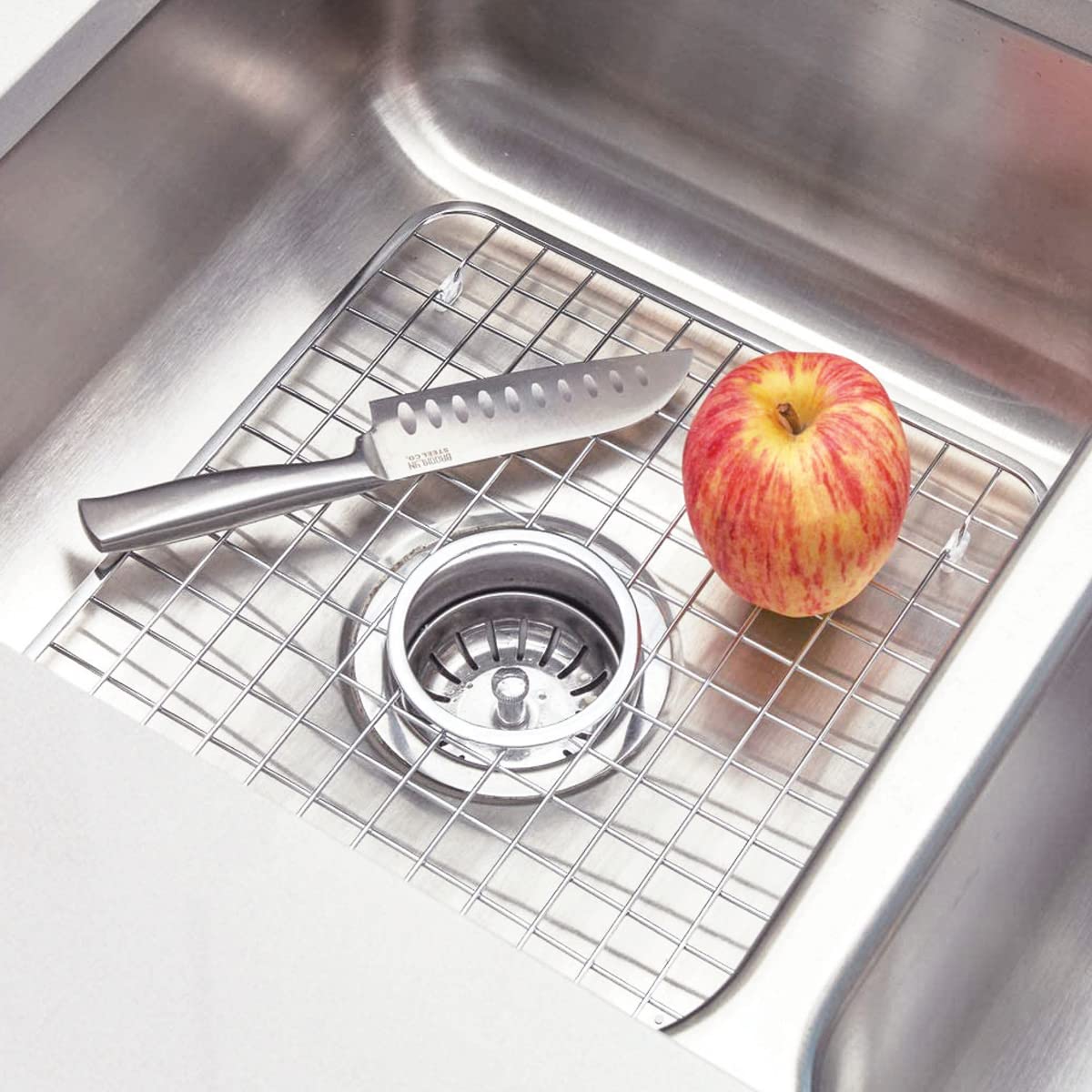 InterDesign Sink Grid with Hole, Polished Stainless Steel, 12.75x11 inches