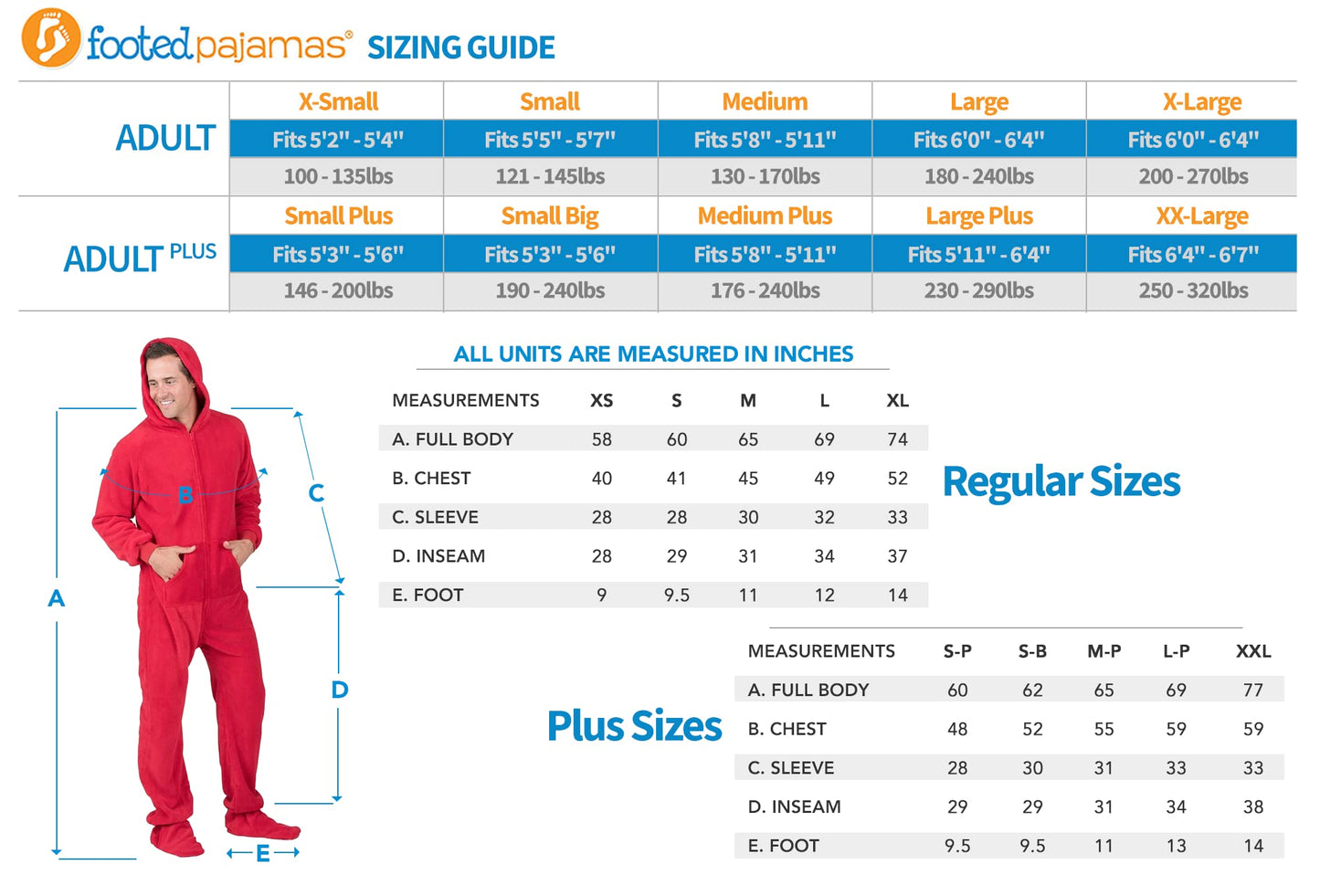 Frosty Winter Adult Hoodie Fleece One Piece - Footed Pajamas - Small Plus Size/Wide (Fits 5'3-5'6")