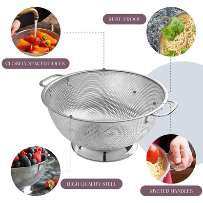 Bellemain Colander for Kitchen – 5 Qt Stainless Steel Strainer with Handle - 18/8 Pasta Strainer Bowl for Pasta, Spaghetti, Vegetables, Fruit, and Pot Draining - Stainless Steel Colander