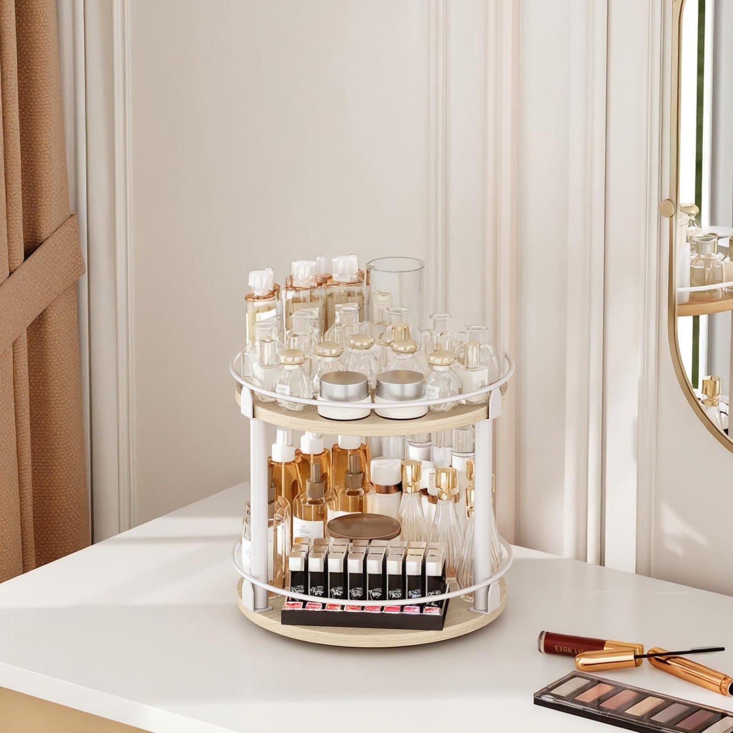 3-Tier Lazy Susan Organizer, Rotating Spice Rack, Spinning Organizer, Industrial Turntable Spice Rack Organizer for Cabinet, Kitchen Countertop, Pantry, Rustic Brown and Black SR23BR