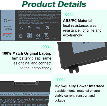 DMKAOLLK 56WH 33YDH Laptop Battery for Dell Inspiron 17 7000 7778 7779 7786 7773 15 7577 G3 3579 3779 G5 5587 G7 7588 Latitude 13 3380 14 3490 15 3590 3580 PVHT1 P30E 81PF3 081PF3 12 Months Warranty