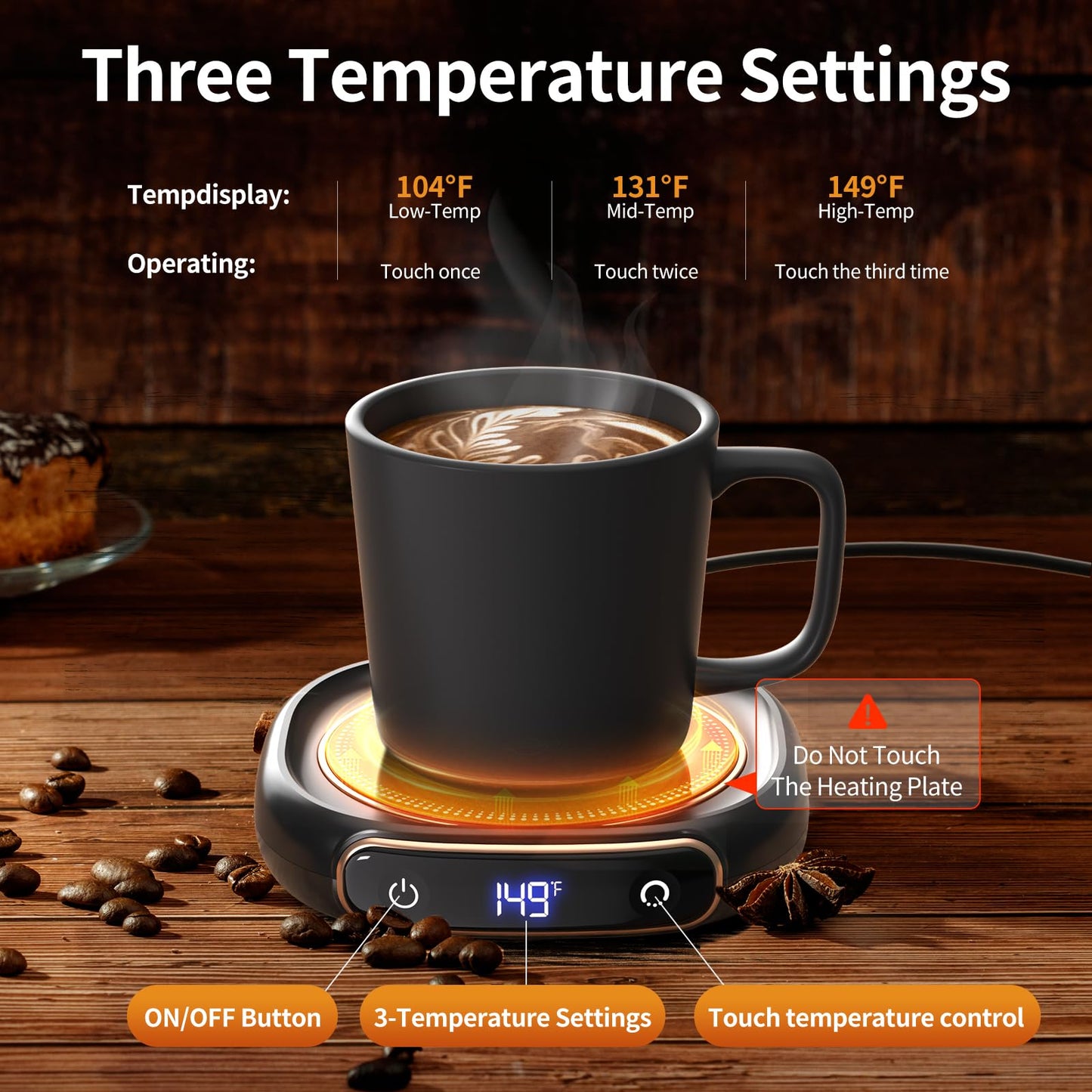 Lerat Coffee Mug Warmer & Mug Set for Desk, Electric Coffee Cup Warmer with Auto Shut Off, 3 Temperature Setting Smart Cup Warmer for Heating Coffee, Milk, Beverage, Candle Jar (Black), 12oz