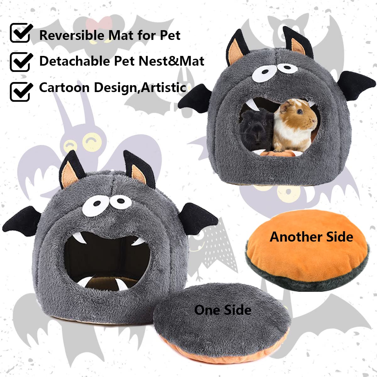 CooShou Guinea Pig Bed Hideouts Warm Small Animal Pet Beds Monster Hamster Bed House Accessorie for Guinea Pig Chinchilla Hedgehog Hamster