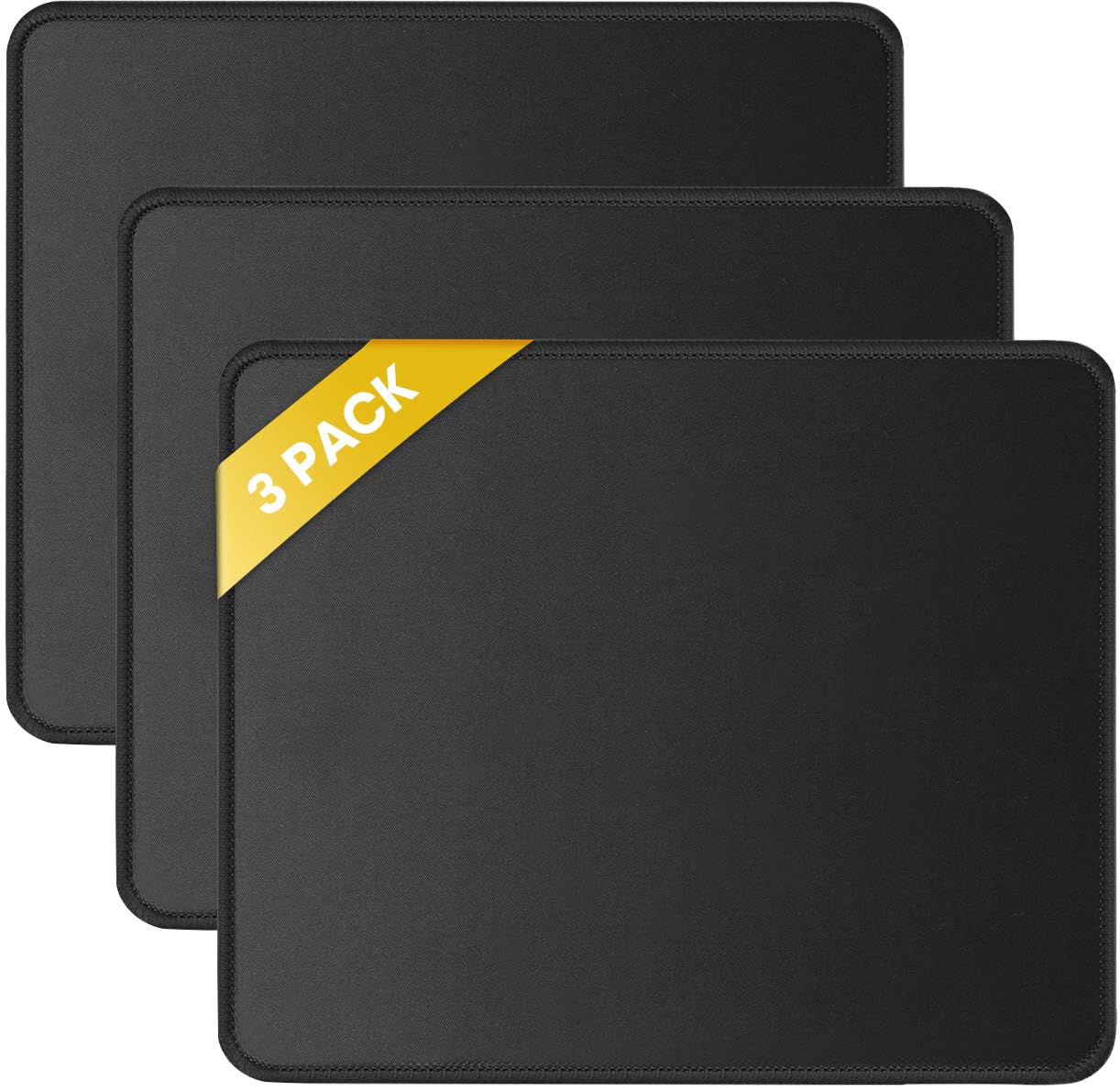 JIKIOU 3 Pack Mouse Pad with Stitched Edge, Comfortable Mouse Pads with Non-Slip Rubber Base, Washable Mousepads Bulk with Comfortable Cloth, Mouse Pads for Computers Laptop Mouse 10.2x8.3inch Black