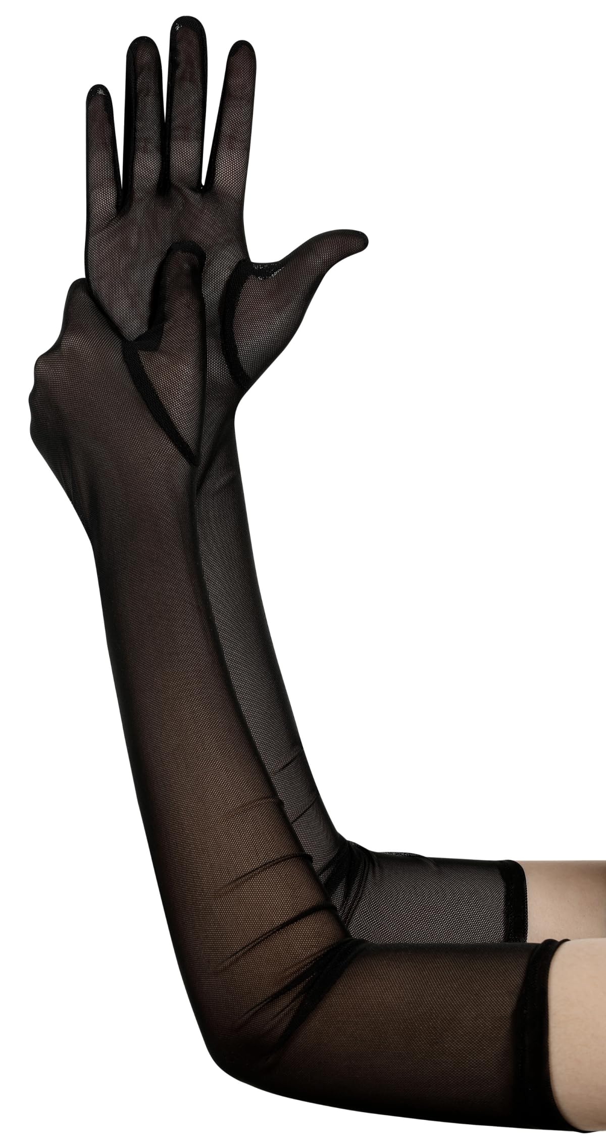Hazhlko Women's Long Stretchy Mesh Tulle Sheer Gloves Costume Wedding Opera Halloween Party 1920's Dance Gloves Black