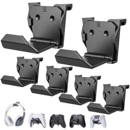 Controller Wall Mount Holder for PS5 Pro/Slim Controller, for Switch Controller,Strong Adhesive/Screw Controller Holder Headphone stand,Headset Hanger Hook for Universal Controller and Headset-6 Pack