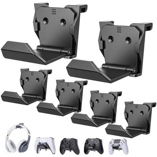 Controller Wall Mount Holder for PS5 Pro/Slim Controller, for Switch Controller,Strong Adhesive/Screw Controller Holder Headphone stand,Headset Hanger Hook for Universal Controller and Headset-6 Pack