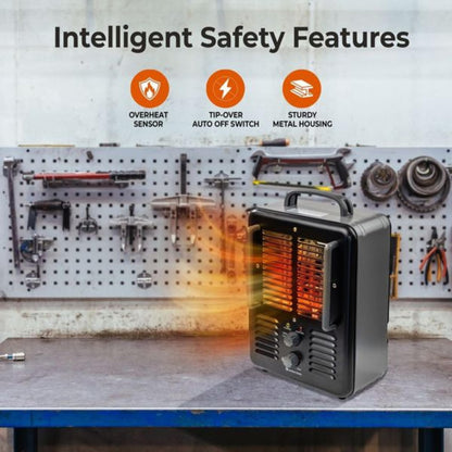 Comfort Zone Electric Portable Milkhouse Style Utility Space Heater with Adjustable Thermostat, Overheat Protection, and Safety Tip-Over Switch, Ideal for Garage or Greenhouse, 1,500W, CZ798BK