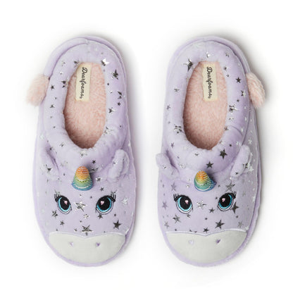 Dearfoams Kids Toddlers Whimsical Animal Critter Washable Slipper, Purple Unicorn, 13 US Unisex Big
