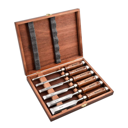 EZARC 6 Pieces Wood Chisel Tool Sets Woodworking Carving Chisel Kit with Premium Wooden Case for Carpenter Craftsman