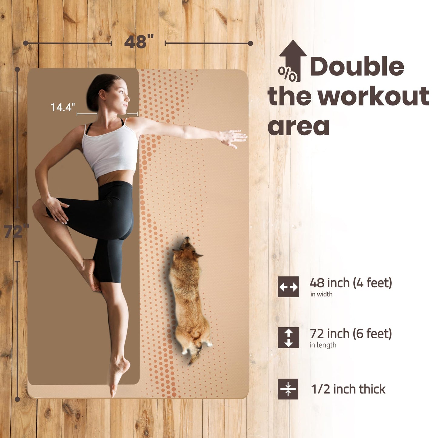 Large Yoga Mat (6'x4') – 1/4" & 1/2" Thick Exercise Mats for Home Workout, Extra Wide Workout Mats for Home Gym, Yoga, Pilates, Stretching, Floor & More