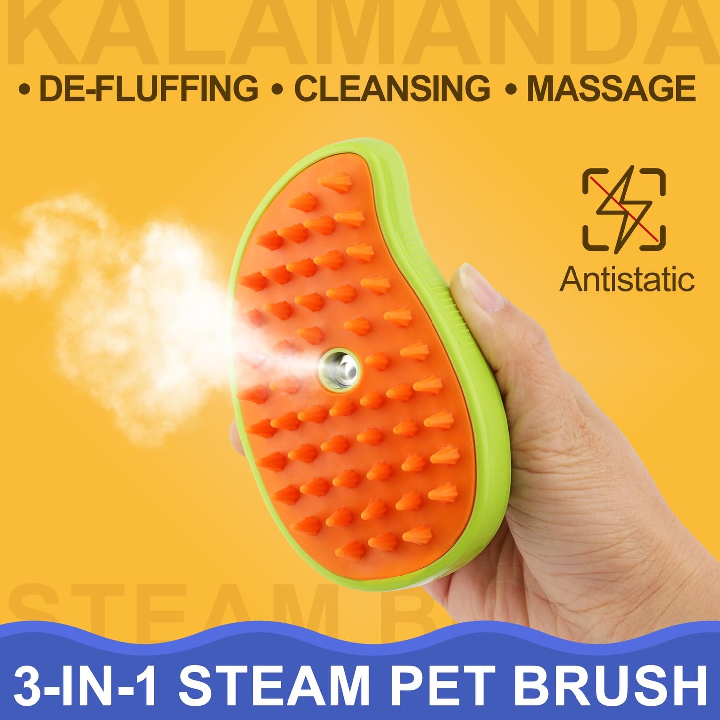 KALAMANDA Cat Steam Brush, 3 In 1 Cat Steamy Brush, Silicone Massage Grooming Brush, Pet Hair Cleaning Brush Comb for Cats Dogs (Green)