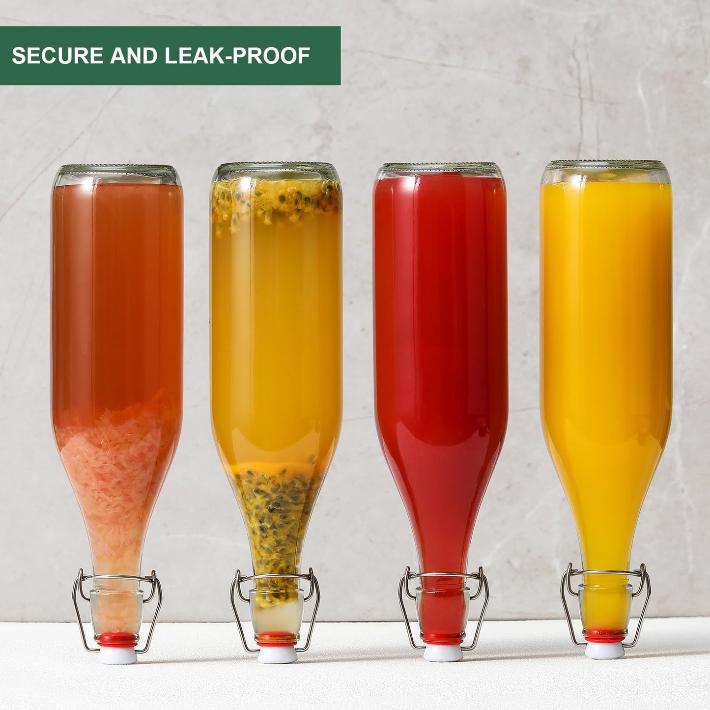 8 Pack [1 L / 33 fl. oz.] Swing Top Glass Bottles w/Airtight Stopper Lids – Flip Top Brewing Bottle for Fermentation, Kombucha, Mead, Vinegar, Beer, Kefir, Wine, Soda – With 8 Extra Seals & 2 Pourers