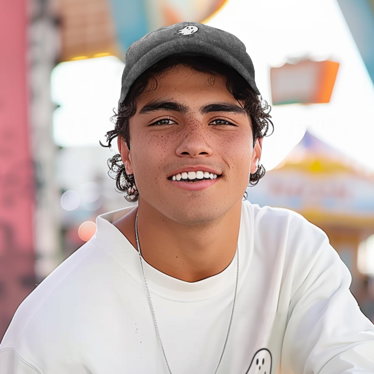 DALIX Ghost Embroidery Dad Hat Baseball Cap Cute Halloween in Black-Vintage