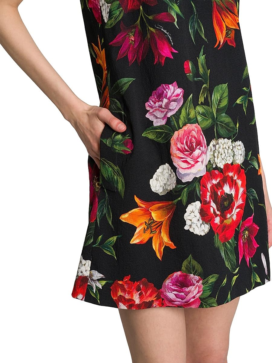 Dolce&Gabbana, Rafia Fiori Floral Minidress, 36 (0), Black Print Flower