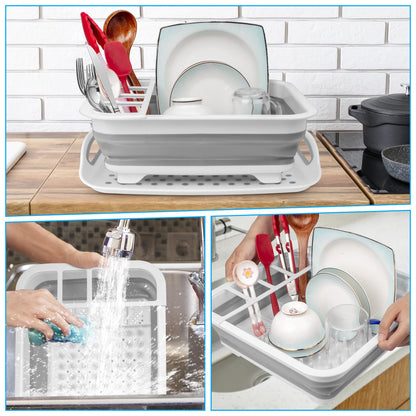 Collapsible Dish Drying Rack Portable Dish Drainers for Kitchen Counter with Drainboard, Kitchen Sink Organizer Basket RV Accessories Camper Storage and Organization Dish Rack Over Sink Drying Rack