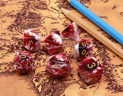 DND Dice Set Red Mix White Dice for Dungeon and Dragons D&D MTG 7-Die RPG Polyhedral Dice