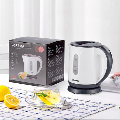 GRIFEMA Small Electric Tea Maker, 0.8 L, 1100 W - Quiet Kettle With Limescale Filter, BPA-Free, Automatic Shut-Off, Overheating Protection, White