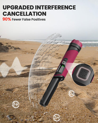DR.ÖTEK Metal Detector Pinpointer for Adults & Kids, IP68 Fully Waterproof underwater metal detector wand Handheld Pin Pointer with LCD Screen & LED Light, 360°High Sensitivity Accuracy Detection, Red