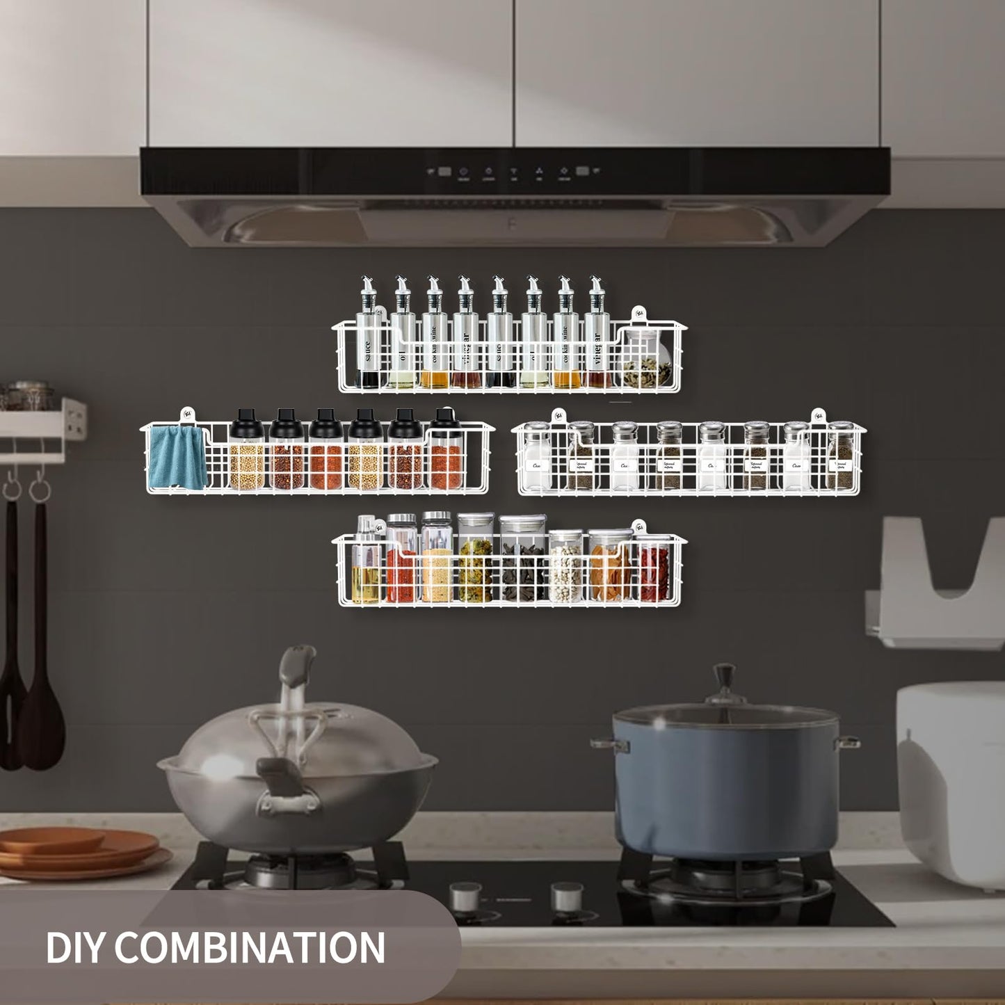 Spice Rack Organizer Wall Mount, Spice Organization Storage Shelf for Cabinet Door, 2 Packs Wall Spice Rack Saving Space for Kitchen, Black