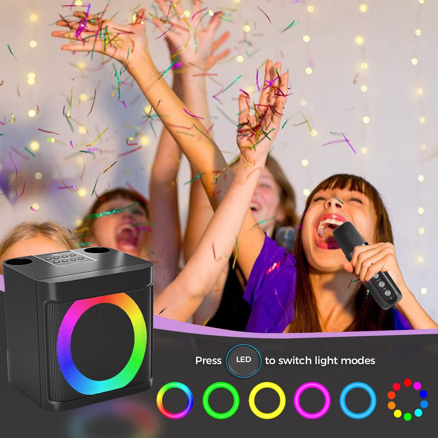 Karaoke Machine for Kids Adults - Portable Bluetooth Speaker with 2 Wireless Microphones, Singing Machine for Home Party, Birthday Gifts for Girls Boys Ages 4, 5, 6, 7, 8, 9, 10, 11, 12+ Years Old