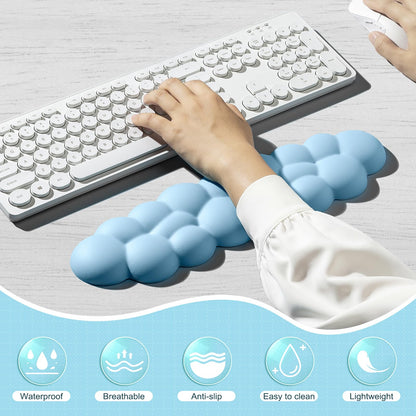 Leolee Keyboard Cloud Wrist Rest, Blue Cloud Wrist Rest with Leather Surface Memory Foam Non-Slip Base Cloud Palm Rest for Relieve Wrist & Arm Pain for PC Gaming/Office/Computer/Laptop