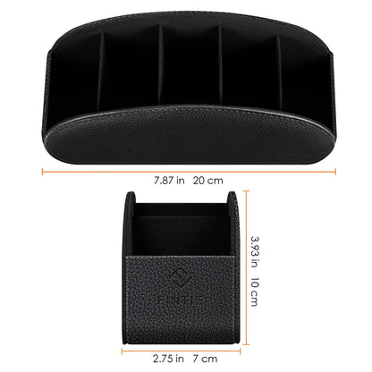 Fintie Remote Control Holder, 5 Compartments Vegan Leather TV Remoter Caddy Desktop Organizer Makeup Brush Holder Storage Fits TV Remotes, Media Controllers, Office Supplies(Black)