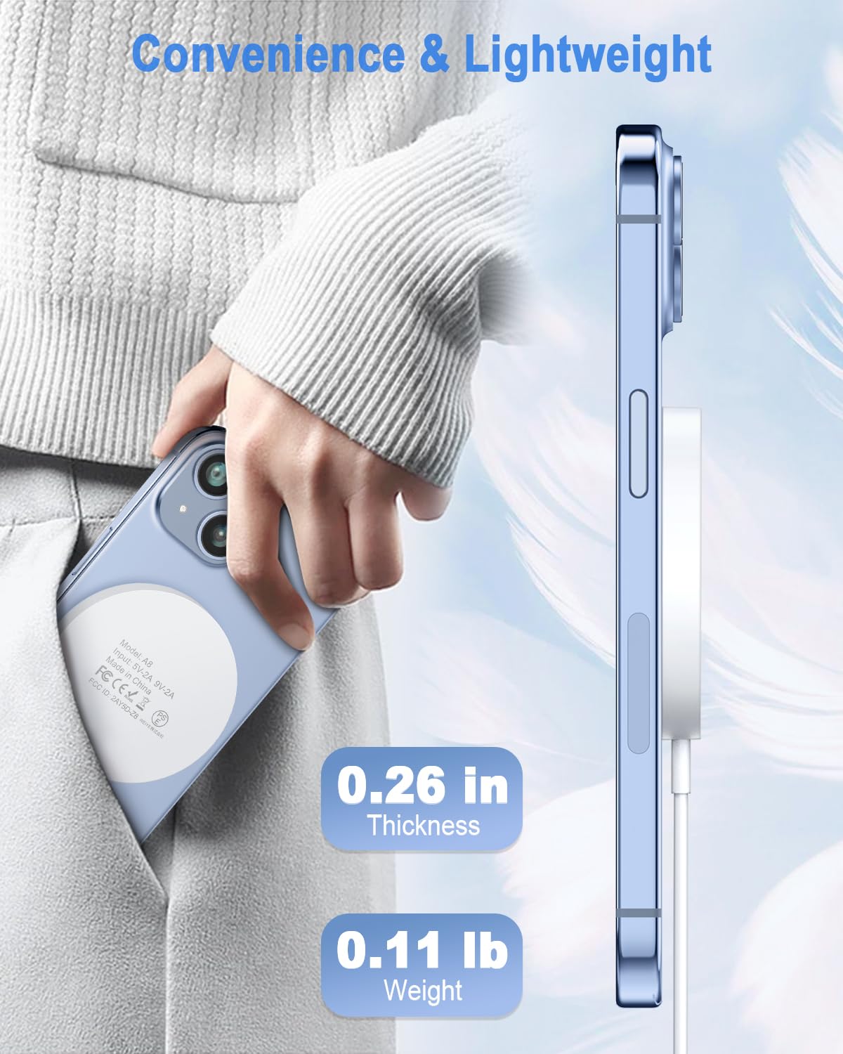 Magnetic Wireless Charger Fast Mag Safe Charger Compatible with iPhone 16/15 Pro Max/15 Pro/15/15 Plus/14/13/12 Series, 2024 Upgraded Mag-Safe LED Charging Pad with 20W Type-C Adapter (White)