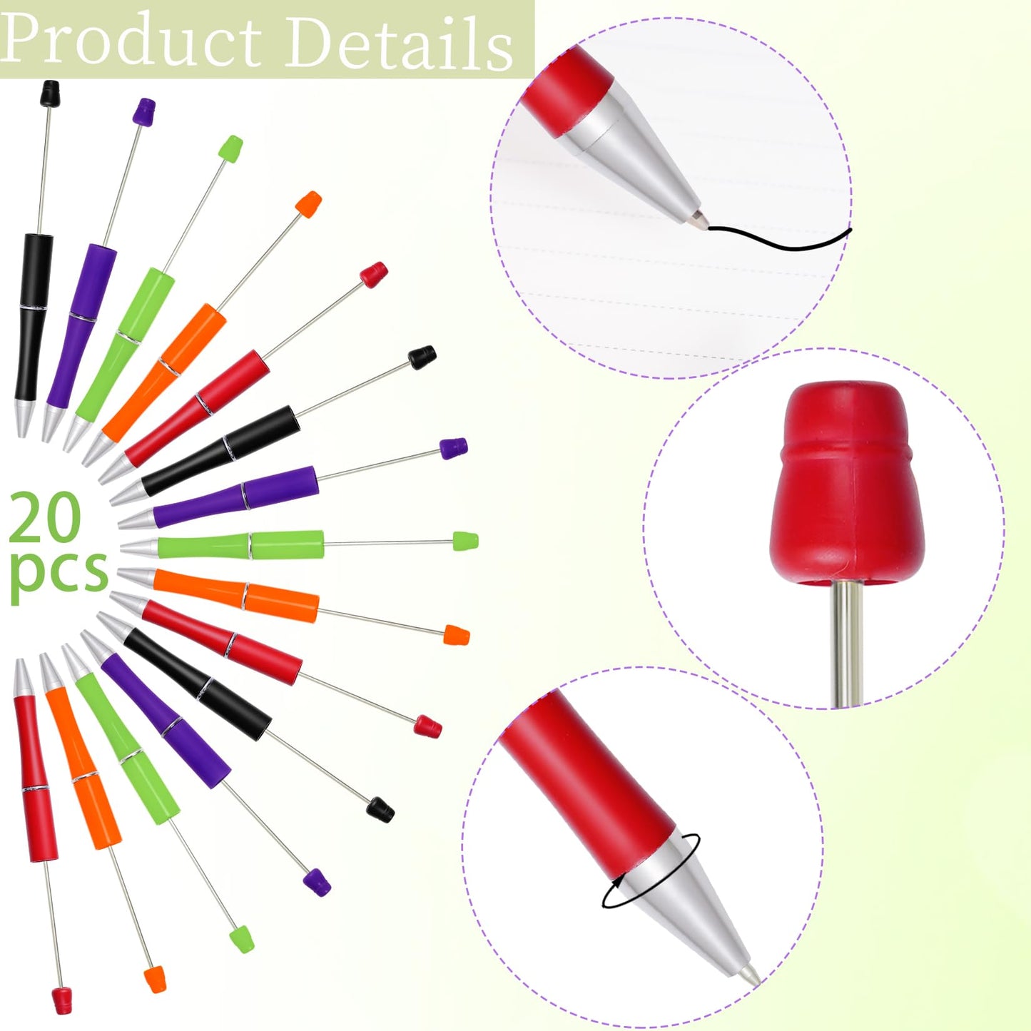 jiebor 20Pcs Halloween Beadable Pens Plastic Bead Ballpoint Pens Bulk with 50Pcs Black Ink Cute Cool Diy Pens for Halloween Journaling Women Teacher Graduation Gift Office Supplies