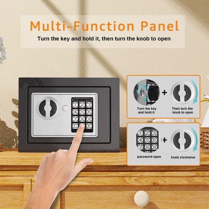 Goldenkey Small Safe with Keys&Code for Money Cash and Coin, Digital Mini Kids Safe Bank for Home, 6.69"D x 9.05"W x 6.69"H, 0.3 Cu.Ft.