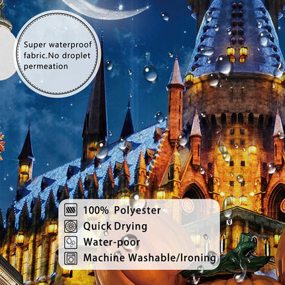 DePhoto Halloween Shower Curtain for Bathroom Kids Cartoon Pumpkin Wizard hat Moon Castle Star Street lamp Poliester Fabric Decoration Water Proof with 12Hooks 72x72inch