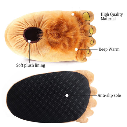 Extpro Caveman Slippers Furry Monster Novelty Warm Winter Plush Bigfoot Indoor House Shoes for Adults Kids (Medium)
