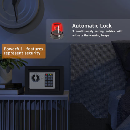 Goldenkey Small Safe with Keys&Code for Money Cash and Coin, Digital Mini Kids Safe Bank for Home, 6.69"D x 9.05"W x 6.69"H, 0.3 Cu.Ft.