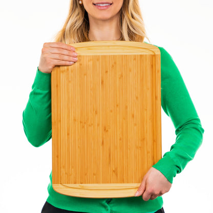 FSC® Certified Organic Extra Large Bamboo Cutting Board – 18 x 12.5 Inch – Reversible Wood Non Toxic Cutting Boards for Kitchen Prep, Meat, Charcuterie & Serving, Lifetime Replacments